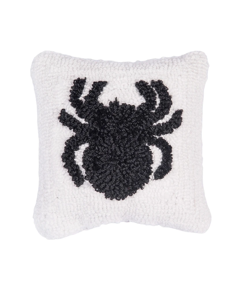 Spider Pattern Hooked Small Petite Halloween Accent Pillow 8" x 8"