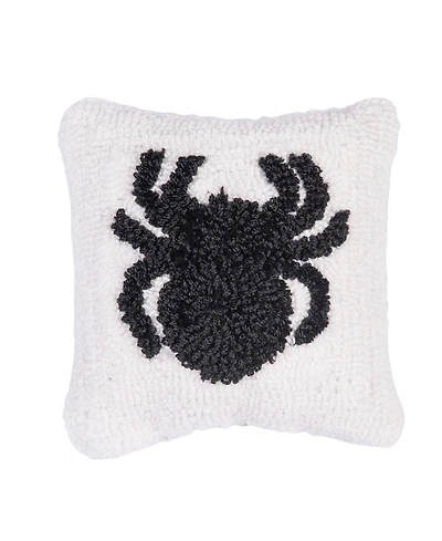 Spider Pattern Hooked Small Petite Halloween Accent Pillow 8" x 8"