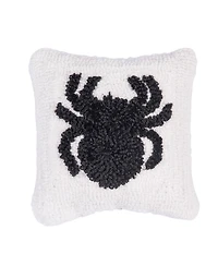 Spider Pattern Hooked Small Petite Halloween Accent Pillow 8" x 8"
