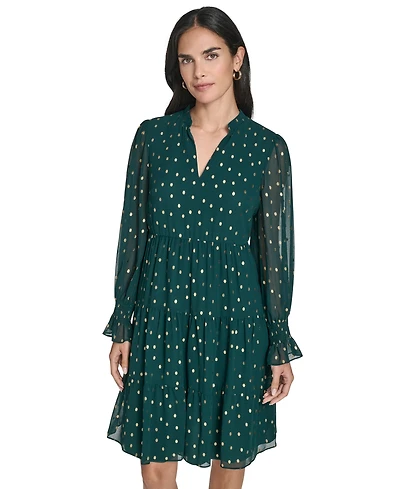 Jessica Howard Women's Smocked Long Sleeves Dress