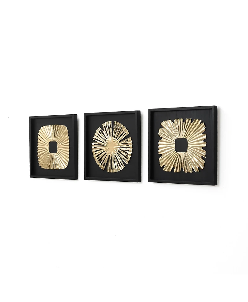 LuxenHome 3-Piece Modern Black & Gold Abstract Metal Wall Art Set, Contemporary Home Decor