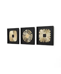 LuxenHome 3-Piece Modern Black & Gold Abstract Metal Wall Art Set, Contemporary Home Decor