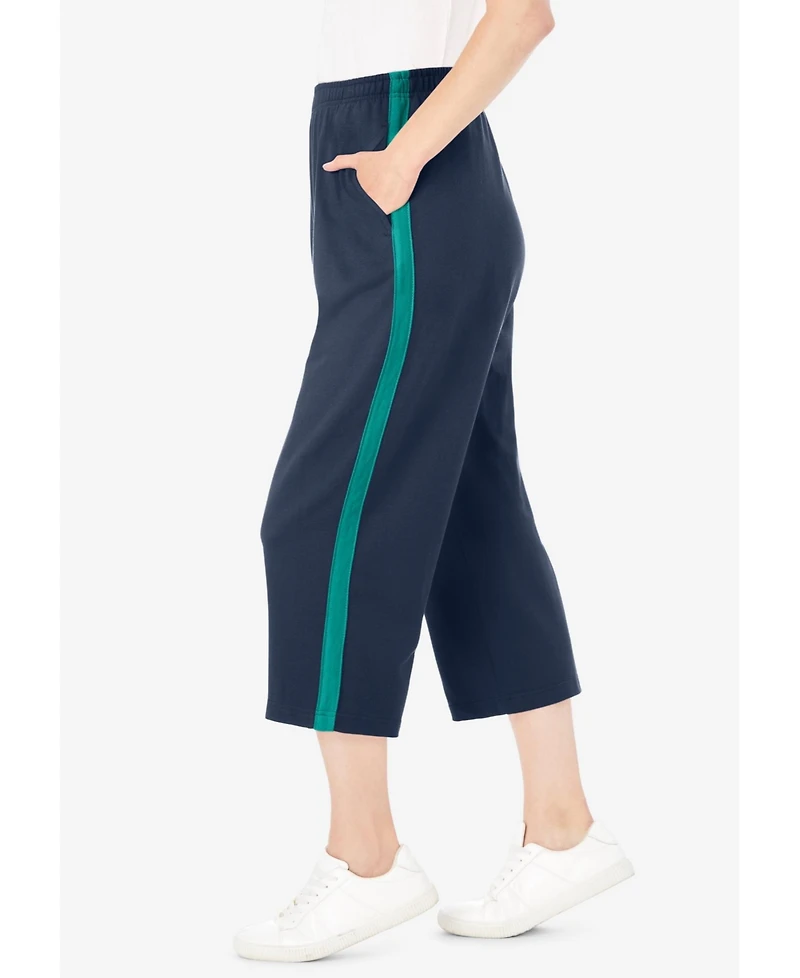 Woman Within Plus Side-Stripe Cotton French Terry Capri