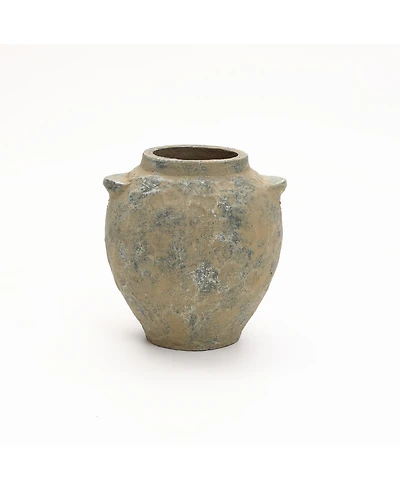 LuxenHome Old-World Brown with Gray 11-Inch Tall Round Terracotta Vase with Handles