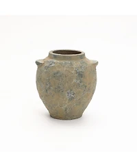 LuxenHome Old-World Brown with Gray 11-Inch Tall Round Terracotta Vase with Handles