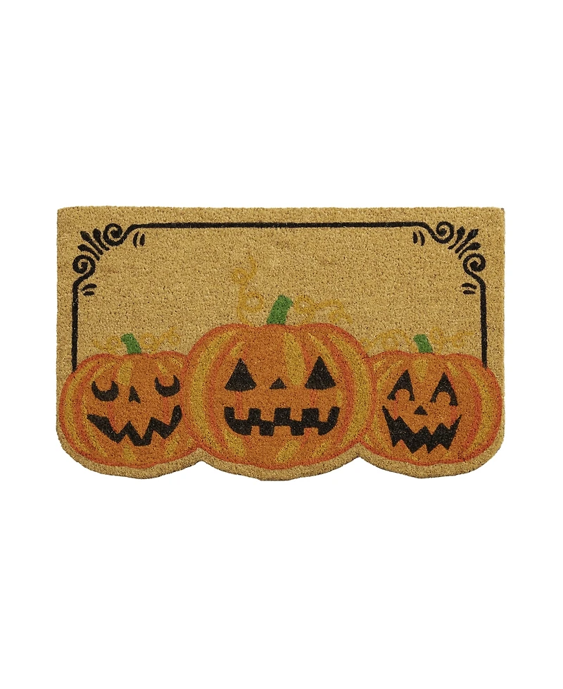 Vcny Home Three Pumpkins Halloween Outdoor Coir Doormat, 18" x 30"