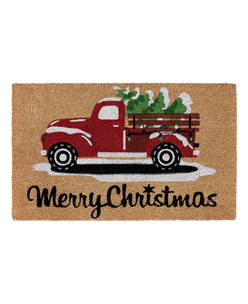 Vcny Home Christmas Truck Outdoor Coir Doormat, 18" x 30"