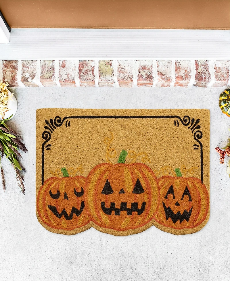 Vcny Home Three Pumpkins Halloween Outdoor Coir Doormat, 18" x 30"