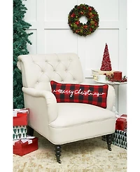 C&F Home Plaid Checkered "Merry Christmas" Embroidered Cotton Blend Mini Accent Pillow 9" x 22"