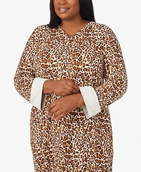 Ellen Tracy Plus Printed V-Neck Long Gown with Socks