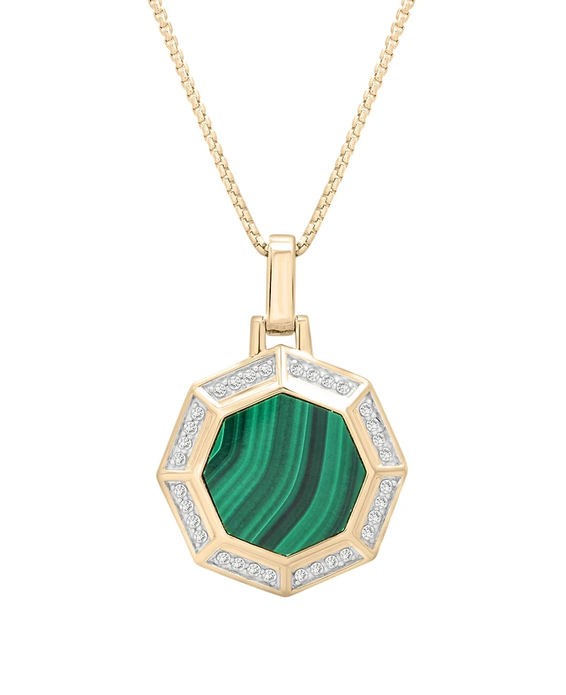 Macy's Octagon Malachite Diamond Pendant Necklace (1/4 ct. t.w.) in 14K Gold Plated Over Sterling Silver
