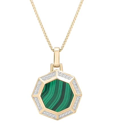 Macy's Octagon Malachite Diamond Pendant Necklace (1/4 ct. t.w.) in 14K Gold Plated Over Sterling Silver