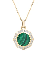 Macy's Octagon Malachite Diamond Pendant Necklace (1/4 ct. t.w.) in 14K Gold Plated Over Sterling Silver