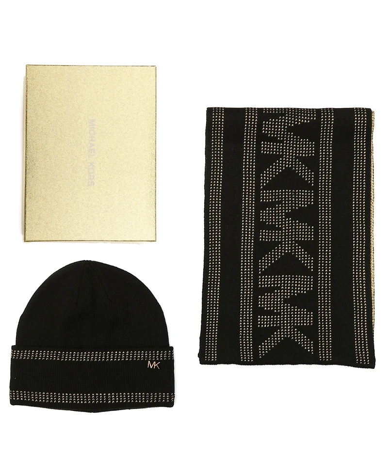 Michael Kors Women's Signature 2-Piece Mk Sport Tape Cuff Beanie and Scarf Set