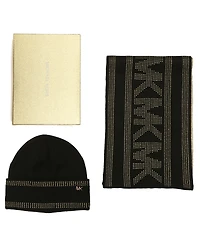 Michael Kors Women's Signature 2-Piece Mk Sport Tape Cuff Beanie and Scarf Set