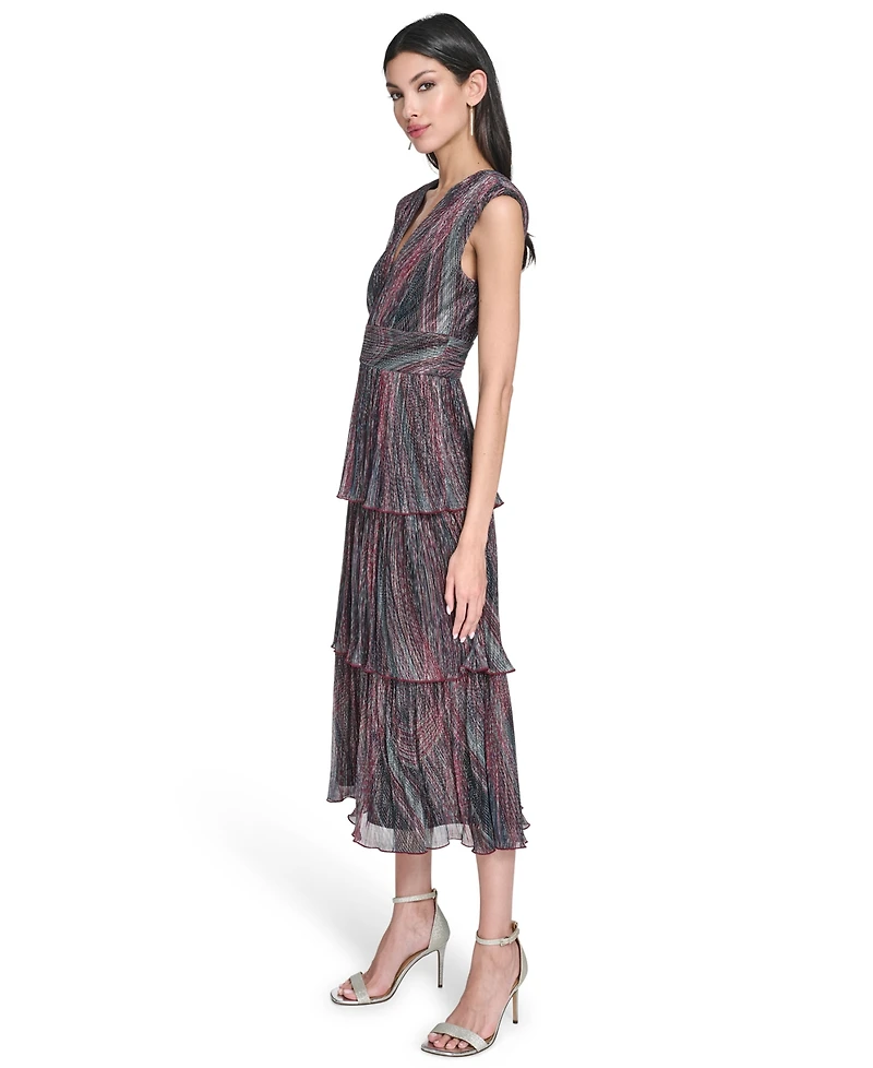 Vince Camuto Women's Metallic Crinkle Sleeveless Dress