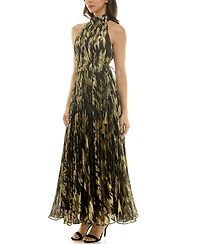 Taylor Women's Sunburst Pleated Mock Neck Dress
