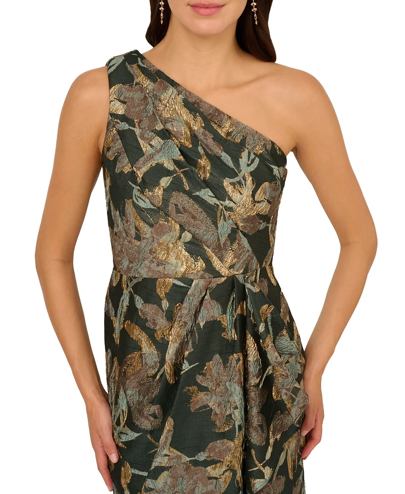Adrianna Papell Women's Jacquard One-Shoulder Gown