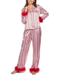 Linea Donatella Women's 2-Piece Marabou Stripe Top and Pants Pajama Set