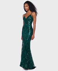 B Darlin Juniors' Sequin-Pattern Lace-Up V-Neck Gown, Created for Macy's