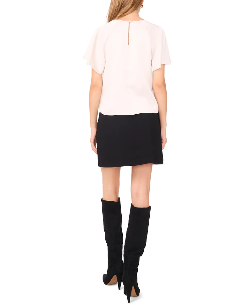1.state Women's Flutter Sleeve Crewneck Blouse