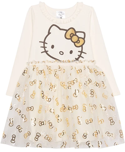 Hello Kitty Girls 2T-6X Long Sleeve Ruffle-Trim Dress