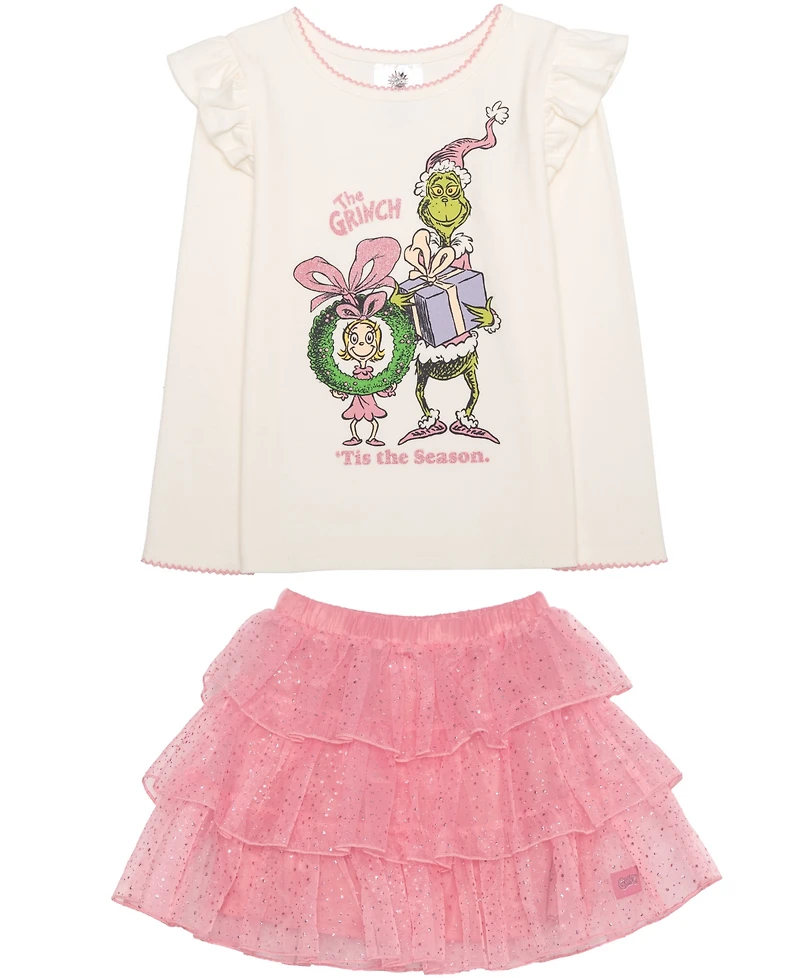 The Grinch Girls 2T-6X 2-Piece Long Sleeve Top and Skirt Set