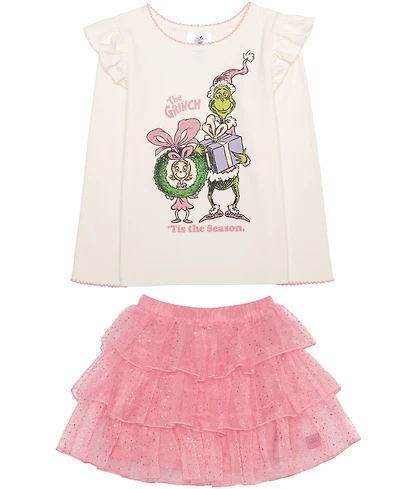 The Grinch Girls 2T-6X 2-Piece Long Sleeve Top and Skirt Set