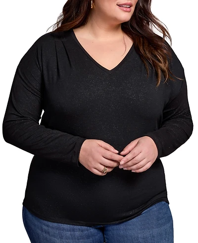 Tribal Plus Soft Shine Effect V-Neck Drop Shoulder Top