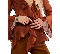 Free People Women's Ruffle Design Bell Sleeve Top