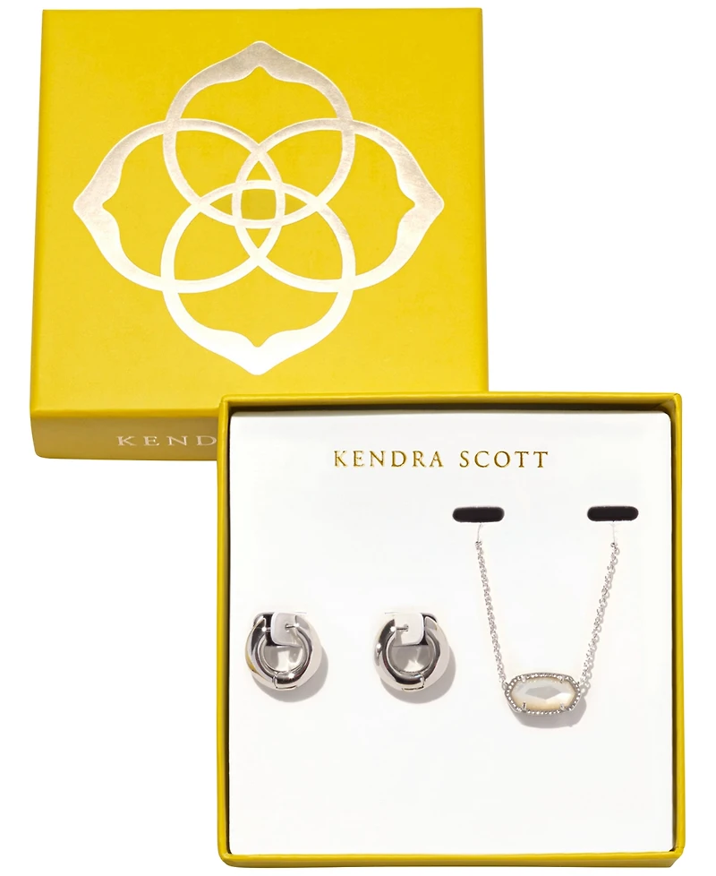 Kendra Scott 2-Piece Imitation Pearl Elisa Pendant Necklace and Mikki Huggie Earrings in Silver-Tone Rhodium Over Brass Set