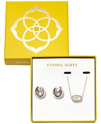 Kendra Scott 2-Piece Imitation Pearl Elisa Pendant Necklace and Mikki Huggie Earrings in Silver-Tone Rhodium Over Brass Set