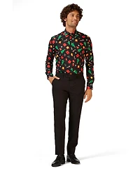 OppoSuits Men's Christmas Shirt - Festive Holiday Icons Button Up Dress Shirt - Slim Fit - Black - Long sleeve