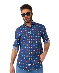 OppoSuits Big & Tall Pixel Official Pac-man Shirt - Retro Gaming Outfit Including 1 Button- Up Blue Long sleeve