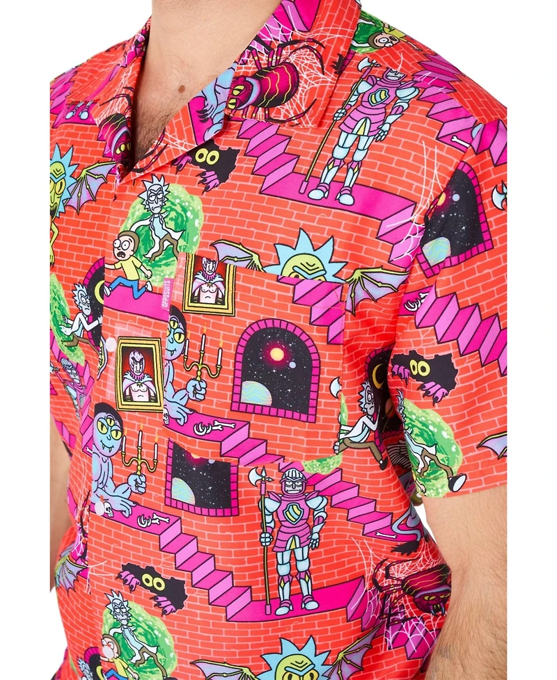 OppoSuits Men's Hawaiian 2 Piece Set - Rick & Morty Summer Beach Wear Slim Fit Includes Short Sleeve Shirt and Shorts