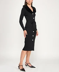 Invitee Juniors' Button Front Tie Waist Collared Midi Dress