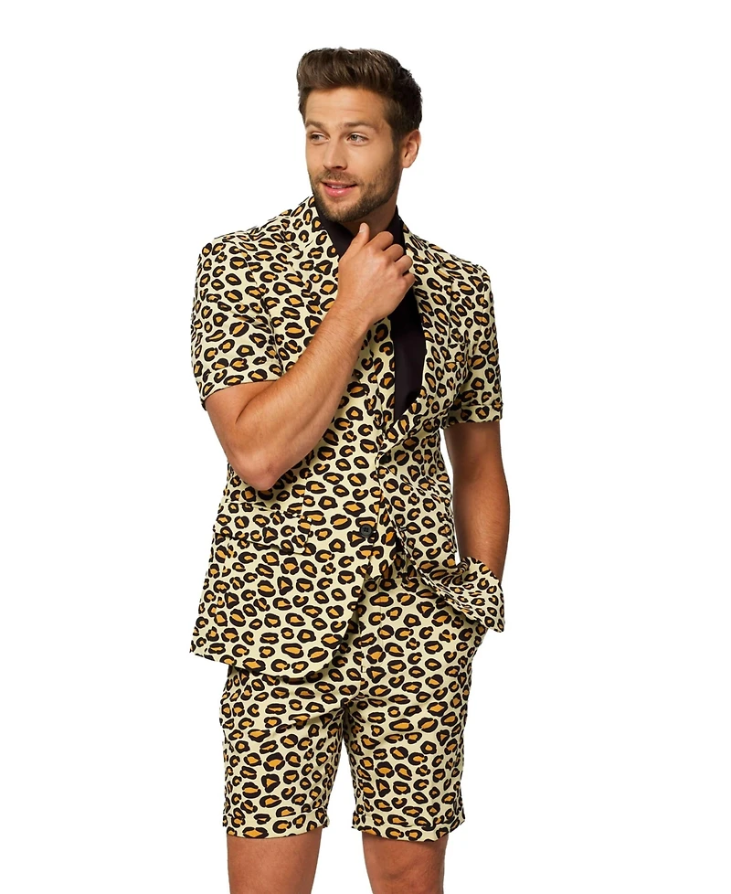 OppoSuits Men's Summer Suit - Animal Print Outfit Slim Fit Includes Short Sleeved Blazer Shorts and Tie