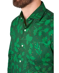 OppoSuits Men's Bright Berry Shirt - Perfect For Christmas Xmas Parties Including 1 Button-Up Green Long sleeve