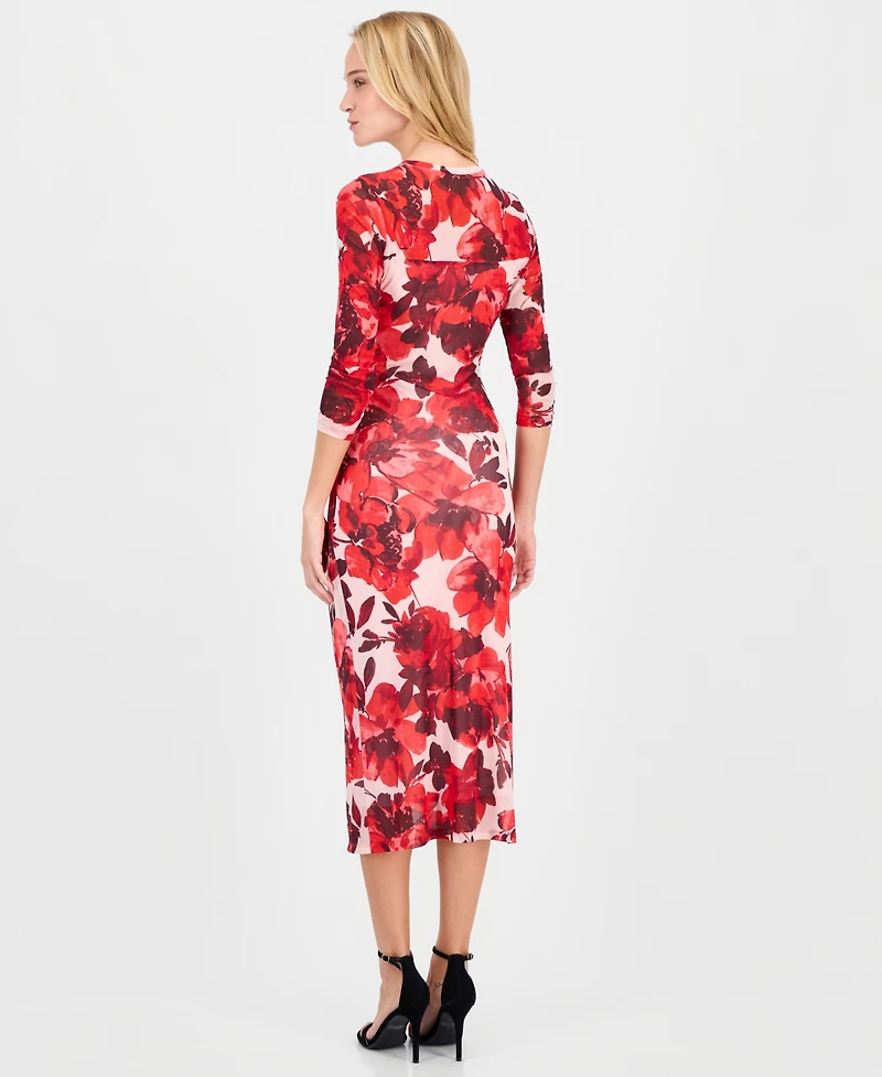 Anne Klein Women's Side-Ruched 3/4-Sleeve Midi Dress