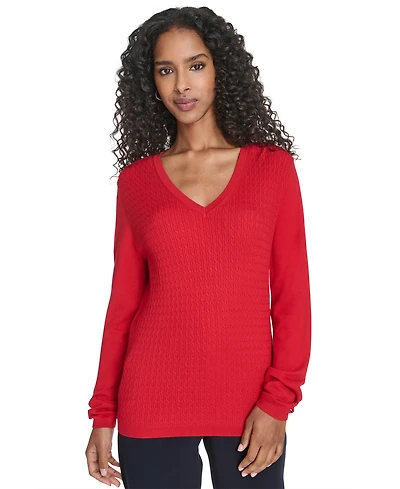 Tommy Hilfiger Women's V-Neck Cable Sweater