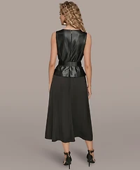 Donna Karan New York Women's Sleeveless Mixed Media Belted Midi Dress