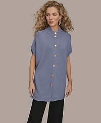 Donna Karan New York Women's Button Front Mock Neck Sweater