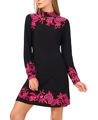CeCe Women's Border Print Long Sleeve Mock Neck Mini Dress
