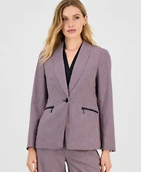 Kasper Womens Houndstooth One Button Jacket Houndstooth Wide Leg Pants