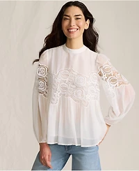 Lands' End Women's Chiffon and Lace Blouse