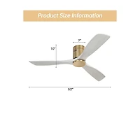 52-inch Modern Golden Sliver 3 Solid Wood Blade Ceiling Fan with 6-speed Remote Control and Forward Reverse Rotation Function for Indoor