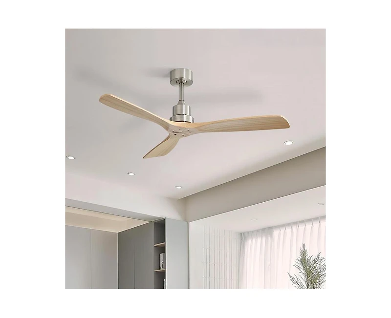 52-inch Modern Sand Nickel 3 Blades Walnut Ceiling Fan with 6 Speed Remote control and Timing and Forward Reverse Rotation Function for Indoor
