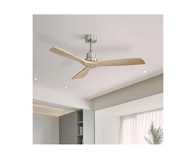 52-inch Modern Sand Nickel 3 Blades Walnut Ceiling Fan with 6 Speed Remote control and Timing and Forward Reverse Rotation Function for Indoor