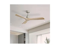 52-inch Modern Sand Nickel 3 Blades Walnut Ceiling Fan with 6 Speed Remote control and Timing and Forward Reverse Rotation Function for Indoor