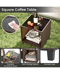 Gymax 3-Piece Patio Furniture Set Pe Rattan Conversation Set w/ Glass Coffee Table Outdoor